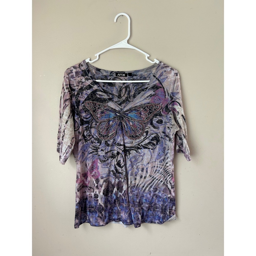 Y2KApt 9‎ Womens Top L Embellished 3/4 Sleeve Floral  Indie Grunge Fairycore